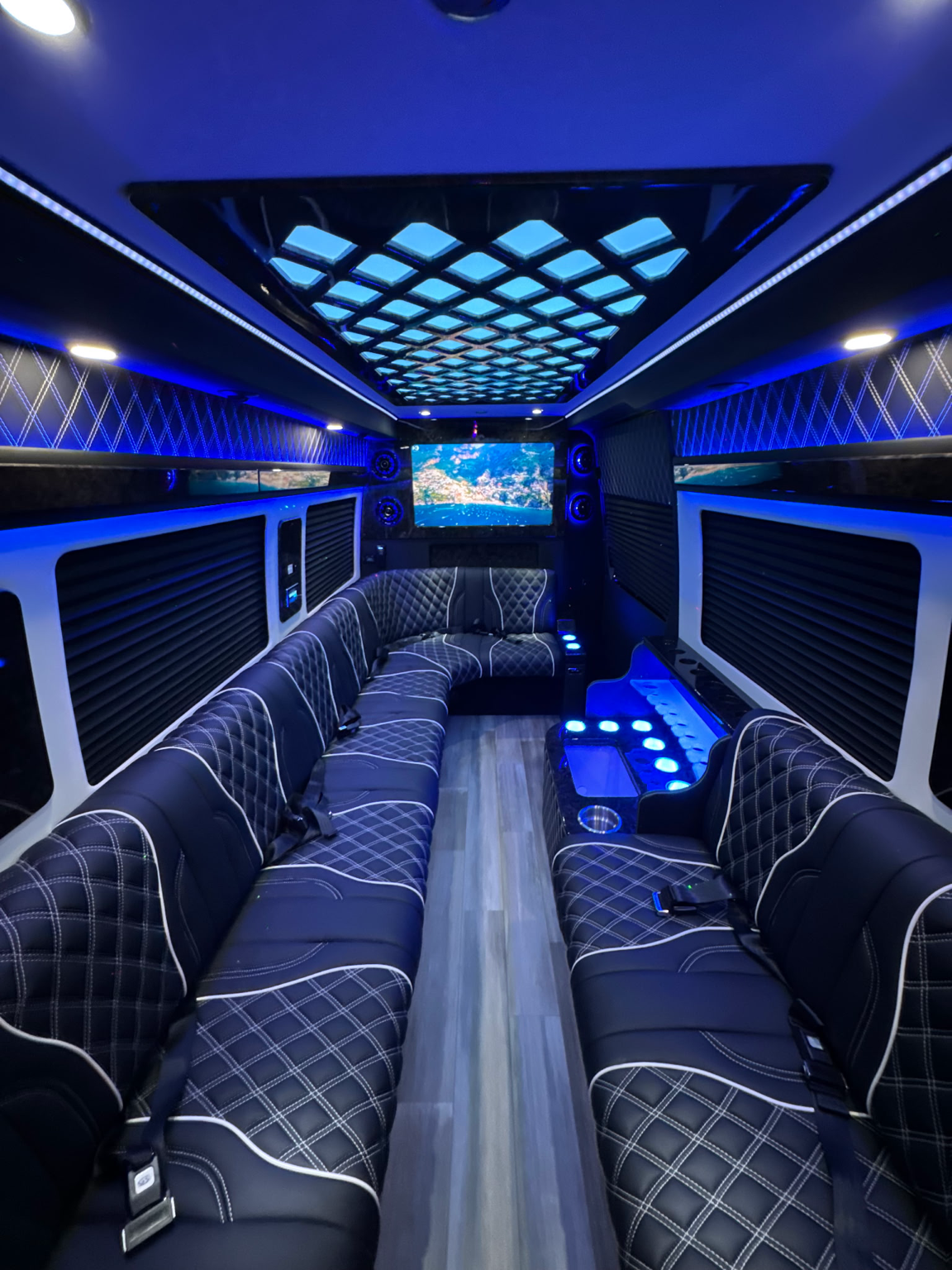 Blue-lit interior of the DW Sprinter
